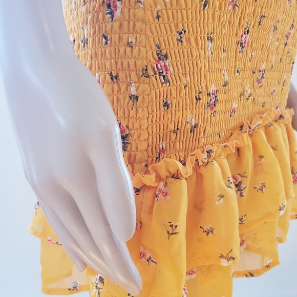 Yellow Floral Cut-Out Tiered Mini Sundress - Picture 9 of 14